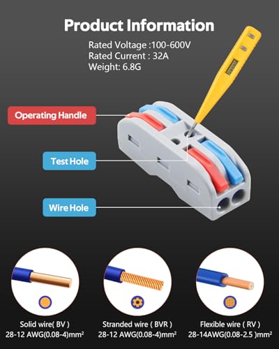 ALITOVE Lever Wire Connectors Push-in 10pcs Quick Connect Wire Splice Connectors Compact Inline Terminals for Electrical Wire Splicing Project, 28-12 AWG, 2 in 2 Out - size: 10PCS, style: 2 in 2 out