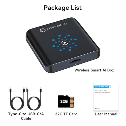 Magic CarPlay AI Box, Wireless CarPlay & Android Auto Adapter with Netflix/YouTube/TikTok, Plug & Play, Car Play Wireless Adapter Compatible with iPhone 7+/iOS 10+ & Android 11+ - color: Ink Black