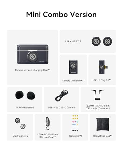 Hollyland Lark M2 Wireless Microphone for iPhone/Camera/Android/PC, 48kHz/24-bit High Fidelity Audio, 300m Range, Noise Cancelling, 40h Use, YouTube, Vlog, Streaming (Black, with Camera RX + USB-C RX) - color: Black