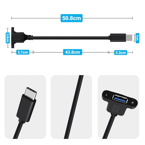 Panel Mount USB C 3.0 Extension USB Panel Mount Cable 5Gbps Data Transmit and Power Supply for Laptops PC, Car Boat Dashboard Panel (USB C, 0.5 m/ 1.6 ft) - color: USB C, size: 0.5 M/ 1.6 Ft