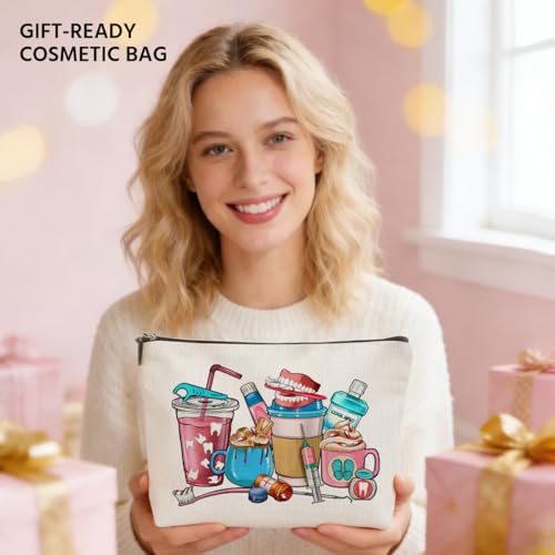 JIUWEIHU Dental Coffee Lover Makeup Bag, Funny Dentist Dental Cosmetic Bags - color: Multicolor 0061