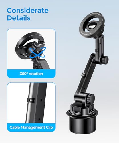 Cup Holder Magnetic Car Phone Mount, 360° Adjustable Magsafe Holder for Car - color: Single Magsafe
