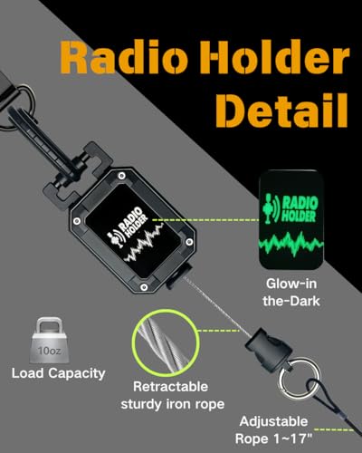 14-PCS Radio Holder Set, 360°Adjustable 28" Retracting with 4 Mounting Screws, 4 Steel D-Loops, 2 Long & 2 Short Ropes, Used in Low-Light Conditions, Easy Install for Truck