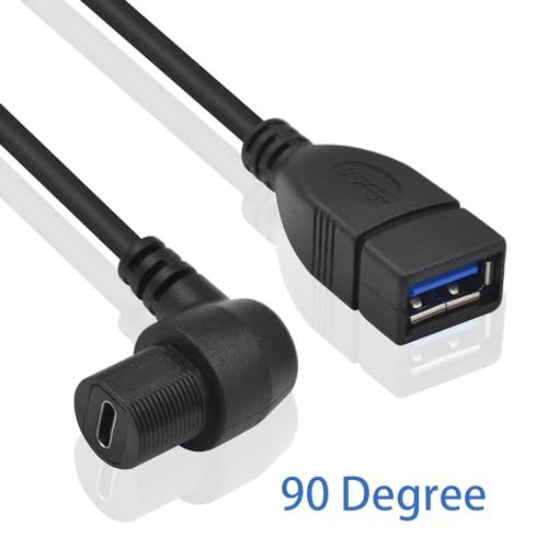 Duttek USB 3.0 to Type C Waterproof Extension Cable, Flush Mount, 1FT/30CM, for Car, Boat, Motorcycle - style: 90 Degree USB C Female to USB Female
