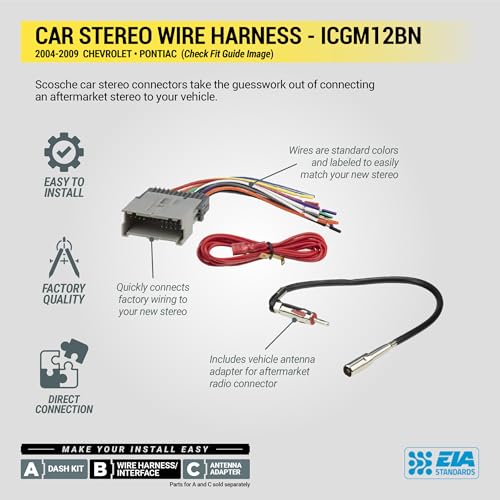 Scosche ICGM12BN Double DIN Radio Install Dash Kit Compatible with Select 2004-09 Non-Amplified Chevrolet and Pontiac Vehicles - Complete Car Stereo Installation Kit - See Vehicle Fit Guide in Images - style: Complete Installation Kit
