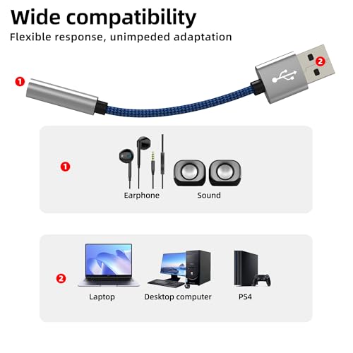 USB to 3.5mm Jack Audio Adapter AUX Headphone Sound Cable Pc Car Microphone External Headset Converter Auxiliary DAC Input Port Stereo Cord Dongle Interface Male Replacement Female for Apple