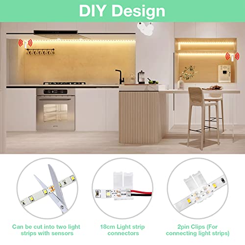 WOBANE 16.4ft Dual Motion Sensor Under Bed Lights,Rechargeable LED Strip - color: Warm White, size: 16.4ft White