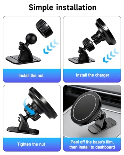 for MagSafe Car Mount Charger 15W Fast Magnetic Wireless Car Charger Holder - color: Black with Dashboard