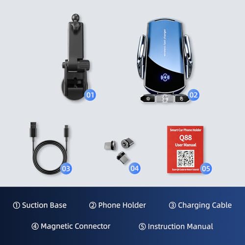 Car Phone Holder,Car Mount Charger,15W Wireless Charging & 10W Magnetic Charging(3 Connectors),Auto-Clamping Hands Free,Suction Cup Mount for Windshield,Mirror & Screen,Car Accessories & Gift - size: Universal | Charging