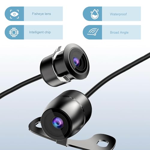 Backup Camera, IP68 Waterproof HD Night Vision, 170° Wide View Angle Rear/Side/Front View Camera Flush Mount, Universal Reverse Camera with Bracket Wire Harness 18.5mm (Black)