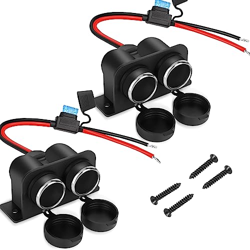 2PCS Cigarette Lighter Socket with Blade Fuse, 2-Socket Cigarette Lighter Splitter 12V Lighter Power Outlet Replacement Waterproof Plug for Car Marine Truck ATV RV - color: Black-2P