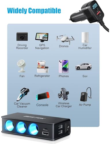 BESTEK 148W 9 in 1 Cigarette Lighter Splitter with PD30W & QC3.0 - color: Black-1