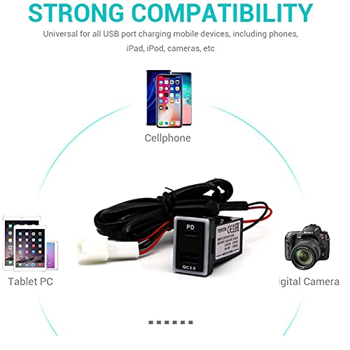 MOTONG Compatible Toyota PD Type C USB Power Socket, USB C & Quick Charge 3.0 Car Charger, 32 * 20mm