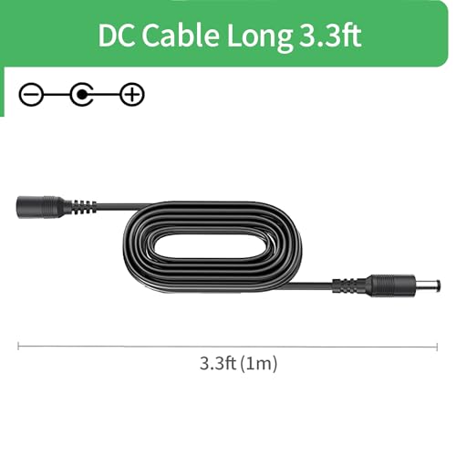 3.3FT 1M DC Power Extension Cable 5.5mm x 2.1mm,for CCTV Camera IP WiFi Camera,DVR,LED Strip,DC Power Supply Adapter Extender Wire,Black (Pack of 2) - size: 3.3FT