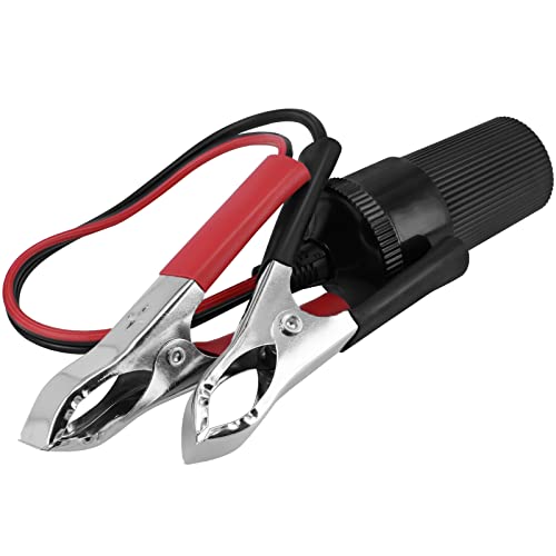 11.8 Inch/0.3m 12V Battery Terminal Clip-on Car Cigarette Lighter Socket Female Adapter, Cigarette Splitter Plug Extension Cord with Battery Alligator Clamps