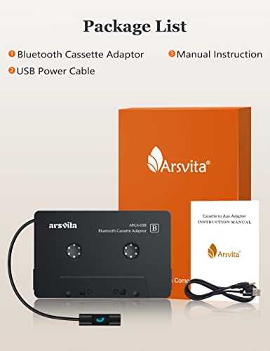 Arsvita Car Audio Bluetooth Cassette Receiver, Tape Player Bluetooth 5.0 Cassette Aux Adapter
