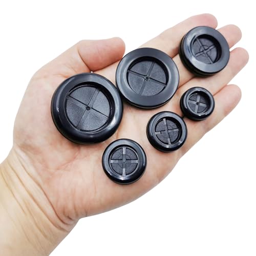 Rubber Grommets for Wiring, Rubber Grommet Kit in 6 Sizes for 5/8", 13/16", 7/8", 1", 1-3/16", 1-1/2" Drill Hole, 51 pcs Black Double-Sided Rubber Plug Solution for Wire Protection - style: Mixed Size