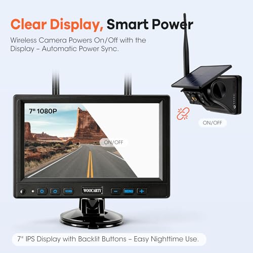 2 Solar Magnetic Wireless Trailer Camera System, 7" IPS DVR Screen + Solar Powered Night Vision Rear Camera, 100% No Wiring Waterproof Backup Camera System for RV Truck Trailer Hitch, BS2 - size: 7" 2-Cam
