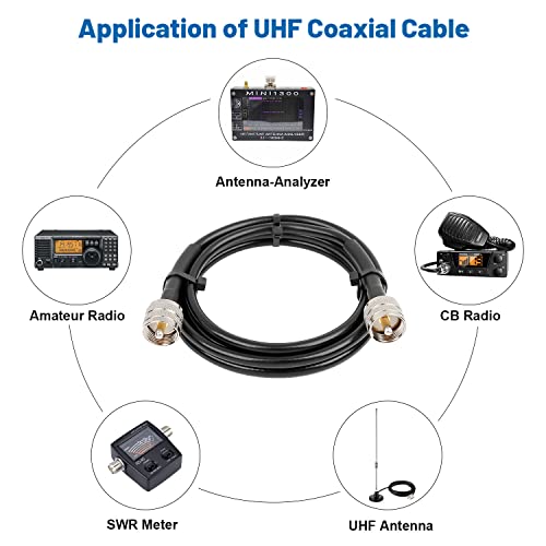 MOOKEERF RG8x Jumper Cable 3ft,2 Pack PL259 Jumper CB Coax Cable 50 Ohm,UHF PL259 Male to Male Low Loss CB Antenna Extension for HAM Radio,VHF Radio,SWR Meter,Antenna Analyzer - size: 3FT