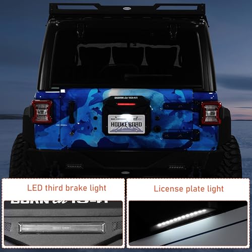 Hooke Road JL Spare Tire Delete License Plate Relocation w/3rd Brake Light for 2018-2025 Jeep Wrangler JL JLU, Tailgate Vent Cover Retains OEM Backup Camera