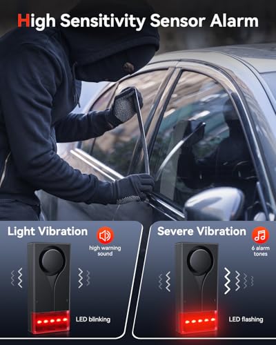 Car Anti-Theft Vibration Alarm, ELECTOP 108dB Automobile Vibration Sound & Light Alert, Wireless Remote Car Alert Automotive Warning Interior Safety Light - color: 2 Alarm(1 Remote)