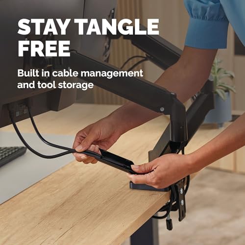 Fellowes Everyday Plus Dual Gas Spring Monitor Arm Holds Two Screens up to 32" Weighing 4.4-19.84 lbs ea, Height Adjusting, Tilt, Swivel, Rotate, VESA 75/100, Clamp or Grommet Mount, Cable Management - style: Everyday Plus Dual Arms