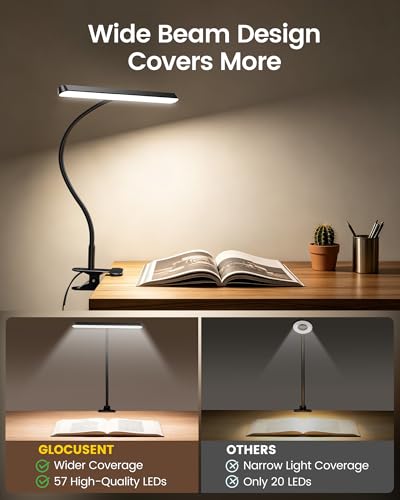 Glocusent 7W Clip on Light, 57 LED Reading Light for Bed, Amber Mode &Timer