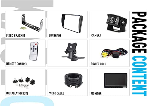 ZEROXCLUB HD Wired Backup Camera System Kit, Sharp CCD Chip, 100% Not Wash Up, IP69 Waterproof Rear View Camera + 7’’ LCD Monitor Reversing for Truck/Semi-Trailer/Box Trucks/RV (ERY01)