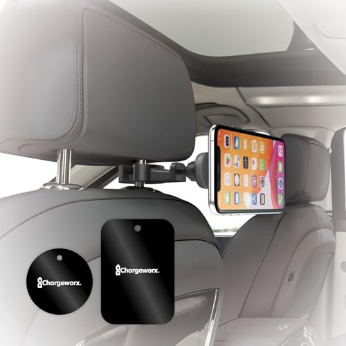 Magnetic Car Phone Mount, Back-Seat Headrest Holder, iPhone/Android, 360°