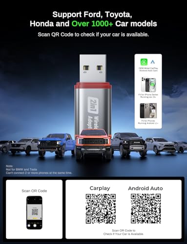 2026 Wireless CarPlay Adapter Support Apple CarPlay & Android Auto, 2-in-1 USB A & USB C Mini Bluetooth Dongle Convert Wired to Wireless Compatible with iPhone & Android