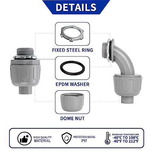 (1/2" Dia * 25 Feet) Yariwiz Flexible Electrical Conduit Liquid Tight PVC Conduit Kit with 3 PCS Coupling, 3 PCS Elbow and 7 PCS Strap, Sealtight Seal Flex Liquidtight Wire Outdoor Non Metallic Grey - style: 1/2"-25ft Kit-Grey