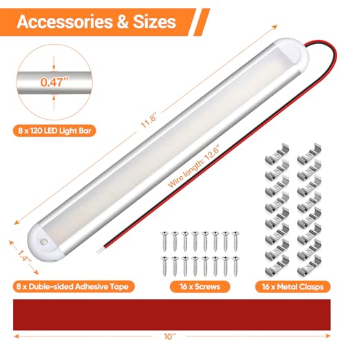 CT CAPETRONIX 12v Led Light Bar Strip, 120LEDs 1300LM 7W DC 12 Volt Led Strip Lights Fixtures with Switch, Enclosed Trailer Lights for RV Interior, Van, Truck Lorry, Camper, Boat, Caravan (8Pcs) - size: 8Pcs