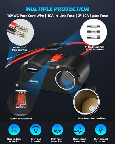 120W Dual USB Outlet Cigarette Lighter Socket Splitter LED Voltmeter - color: Black, size: 1P