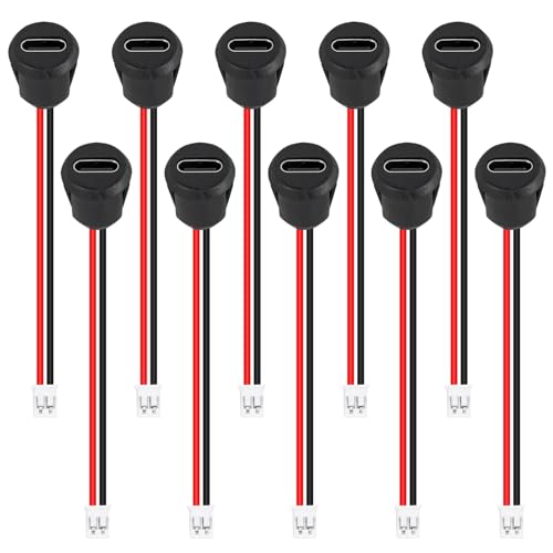 10-Pack USB-C Female to Male Charger Jacks - Chassis Crimp Connectors, Direct Watersafe Port, 3A High Current, Black Round - style: A