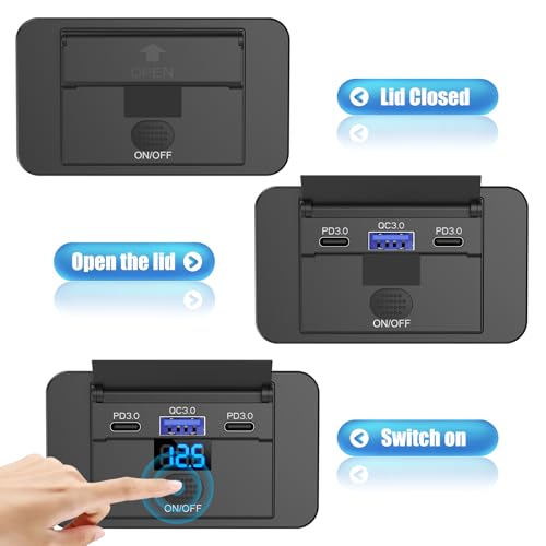 2 Pack 3 Port 12V USB Outlet Surface Mount Lightweight with Voltmeter, Dual USB C 30W and QC 18W Car USB Port 12 Volt Cigarette Lighter Replacement Charger Socket Panel with Button Switch for RV Bus - color: 2 pack