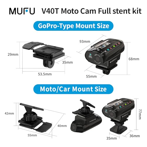 MUFU Accessory Mount Kit for V40T Dual Front & Rear Camera Top-Mounting, GoPro Accessory Compatible Mount Adapter (i.e. Selfie Stick, Tripod), 2-in-1 Car Dashboard & Windshield Mount