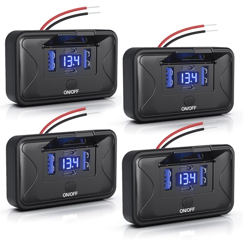 2PCS 108W 4 Port 12V RV USB Outlet Switch Voltmeter Panel Wall Mount - color: Black Blue, size: 2P