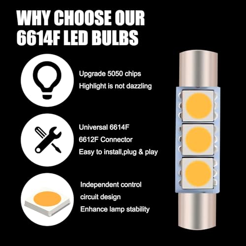 10 PCS T6 5050 Car LED Sun Visor Lights, 28MM 12V 300LM Super Bright Waterproof Vehicle Reading Light Bulb Replacement, Universal Automotive Roof Light Accessories (Warm White Light) - color: Warm White Light