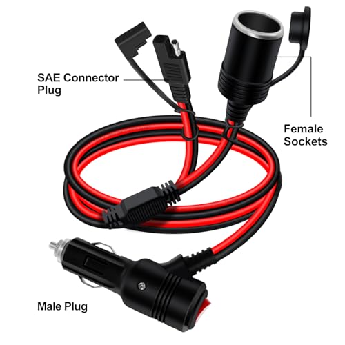 Cigarette Lighter Cable with On Off Switch 12V 24V SAE to Cigarette Lighter Plug with Switch 14AWG 20A Fuse with LED Light, Waterproof Cover Suitable for Cars, Motorcycles, Boats (3 m/10 ft) - size: 3 m/10 ft