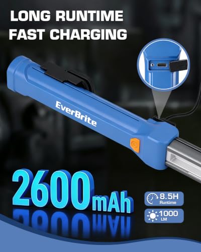 EverBrite 1000LM Work Light, Rechargeable Magnetic Flashlight, Blue - color: Blue