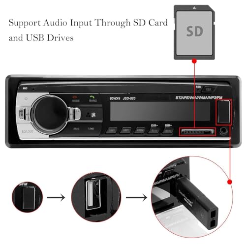 Single Din Bluetooth Car Stereo with LCD Display | Built-in Microphone FM USB/Aux/SD Input Receiver | Hands-Free Calling Wireless Remote Control MP3 Radio Player