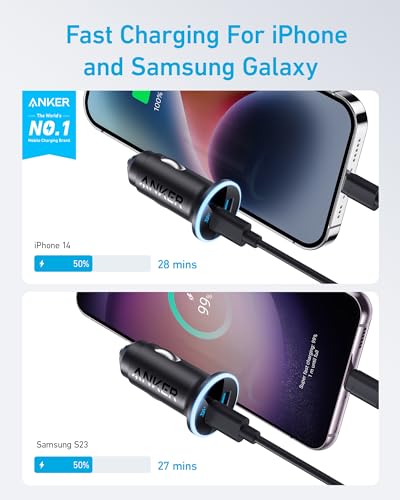 Anker 323 52.5W USB C Car Charger with 30W PowerIQ 3.0 Fast Charging