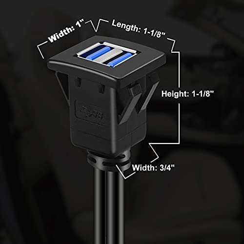 Dual Ports Square USB 3.0 Panel Flush Mount Extension Cable 3ft - size: 3ft