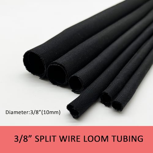 Braided Split Wire Loom Cable Management Cord Cover Harness Protective Tubing Auto Wiring Wrap Sleeve Black Mesh Woven 3/8"-24ft - size: 3/8"-24ft