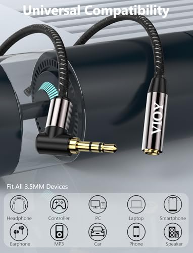 VIOY 3.5mm Male to Female Headphone Extension Cable Right Angle 2 Pack 6FT - size: 6FT+6FT