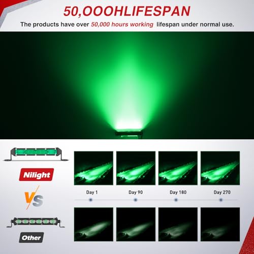 Nilight Slim LED Light Bar 2 PCS Green 7 Inch Single Row 16LEDs - color: Green 7Inch 16LED 2Pcs