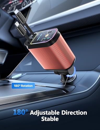 Starlight Retractable Car Charger with Retractable Cables, Starlight in Car Roof 4 in 1 Super Fast USB C Car Phone Charger, 2 USB Ports Starry Sky Adapter, Compatible with iPhone 17 16 15 14 13 12 - color: Orange