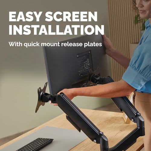Fellowes Everyday Plus Dual Gas Spring Monitor Arm Holds Two Screens up to 32" Weighing 4.4-19.84 lbs ea, Height Adjusting, Tilt, Swivel, Rotate, VESA 75/100, Clamp or Grommet Mount, Cable Management - style: Everyday Plus Dual Arms