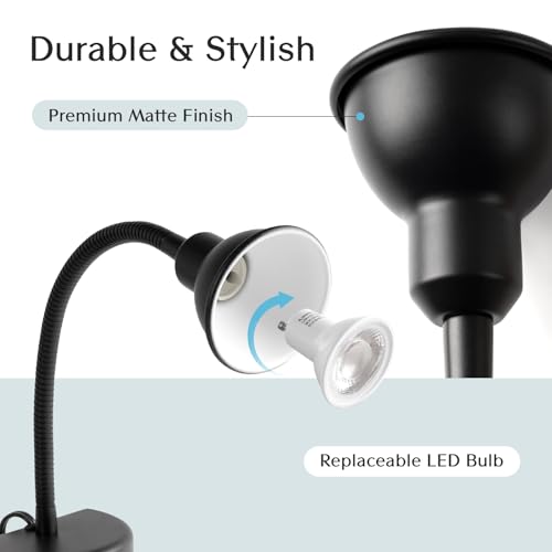 Solfres Patented Innovative Design Headboard Reading Light. No Drilling Golden Book Light for Bedtime Reading. Dimmable LED Book Reading Lamp with Bulb. Movable & Flexible, Black - color: Black, size: M