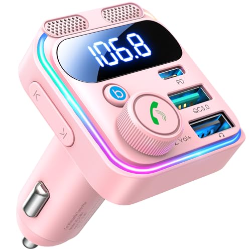 JOYROOM 81W Bluetooth 6.0 Car Adapter FM Wireless Radio Transmitter - Pink - color: Pink